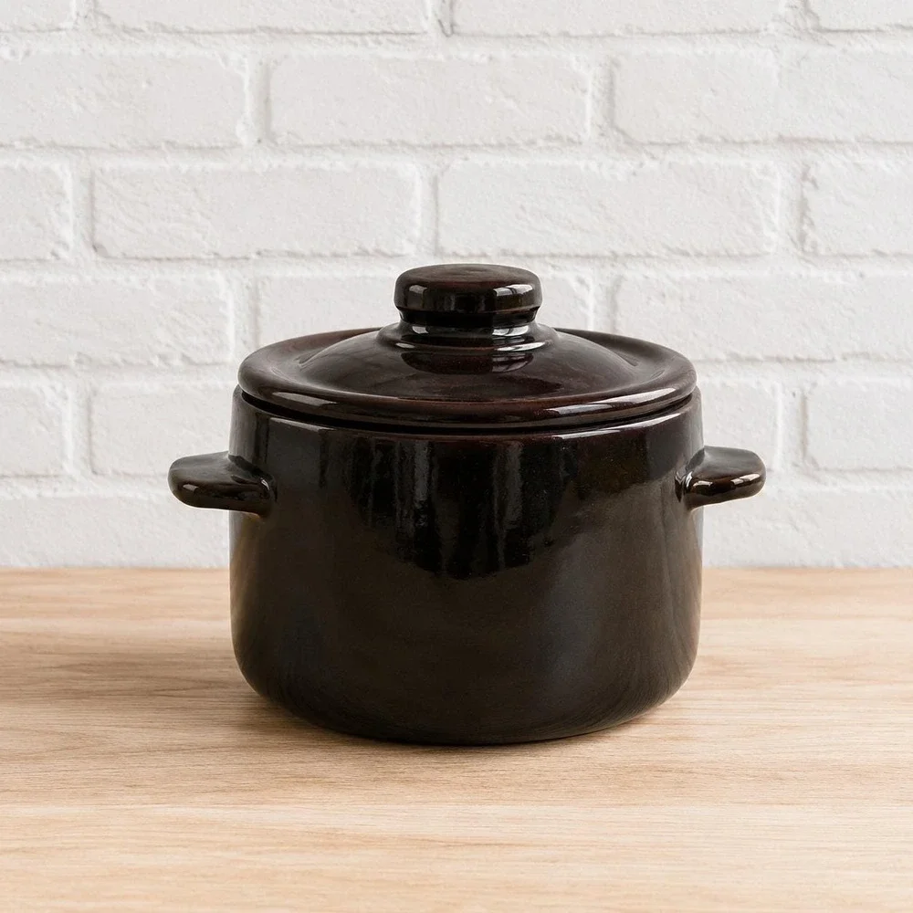 Vintage Brown Drip Glaze Bean Pot with Lid - USA Stoneware - Cottagecore Kitchen